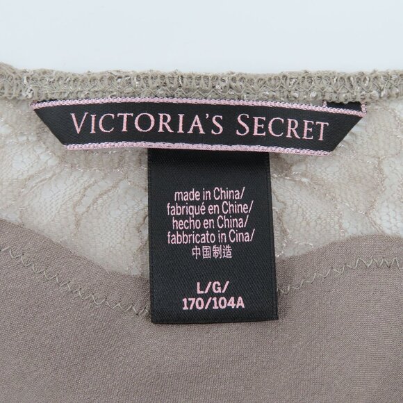 Victorias Secret Womens Large Taupe Lace Trim Spaghetti Strap Nightgown Sleep - Picture 8 of 11